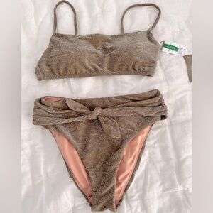 J. Crew🌟 NWT 🌟Gold Lurex Bikini (Top-M)(Bottom-S) 👙Sold Out!